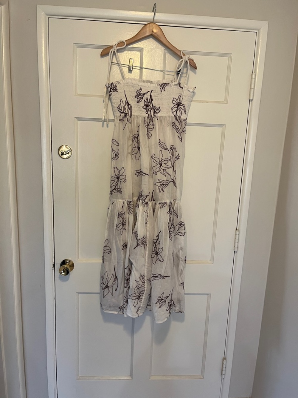 Tanya Taylor White Midi Dress with Brown Floral Print